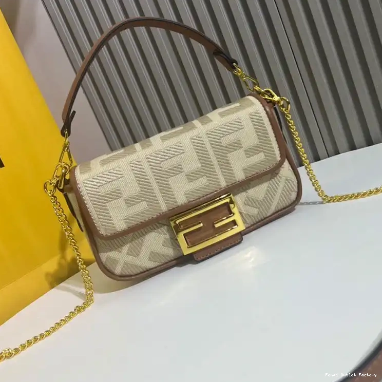 Cheap HOT Bag Canvas Mini Baguette Fendi Beige Motif In FF 0603